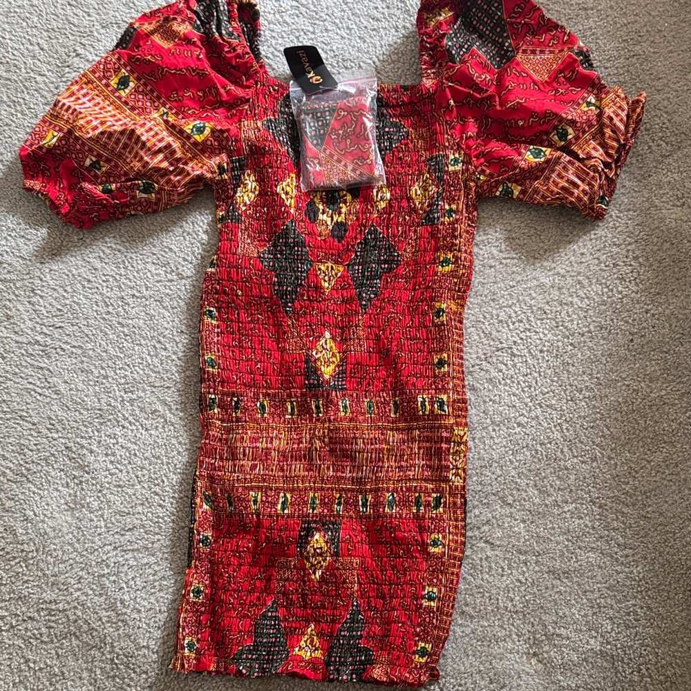 Vibrant Red Patterned Midi Dress